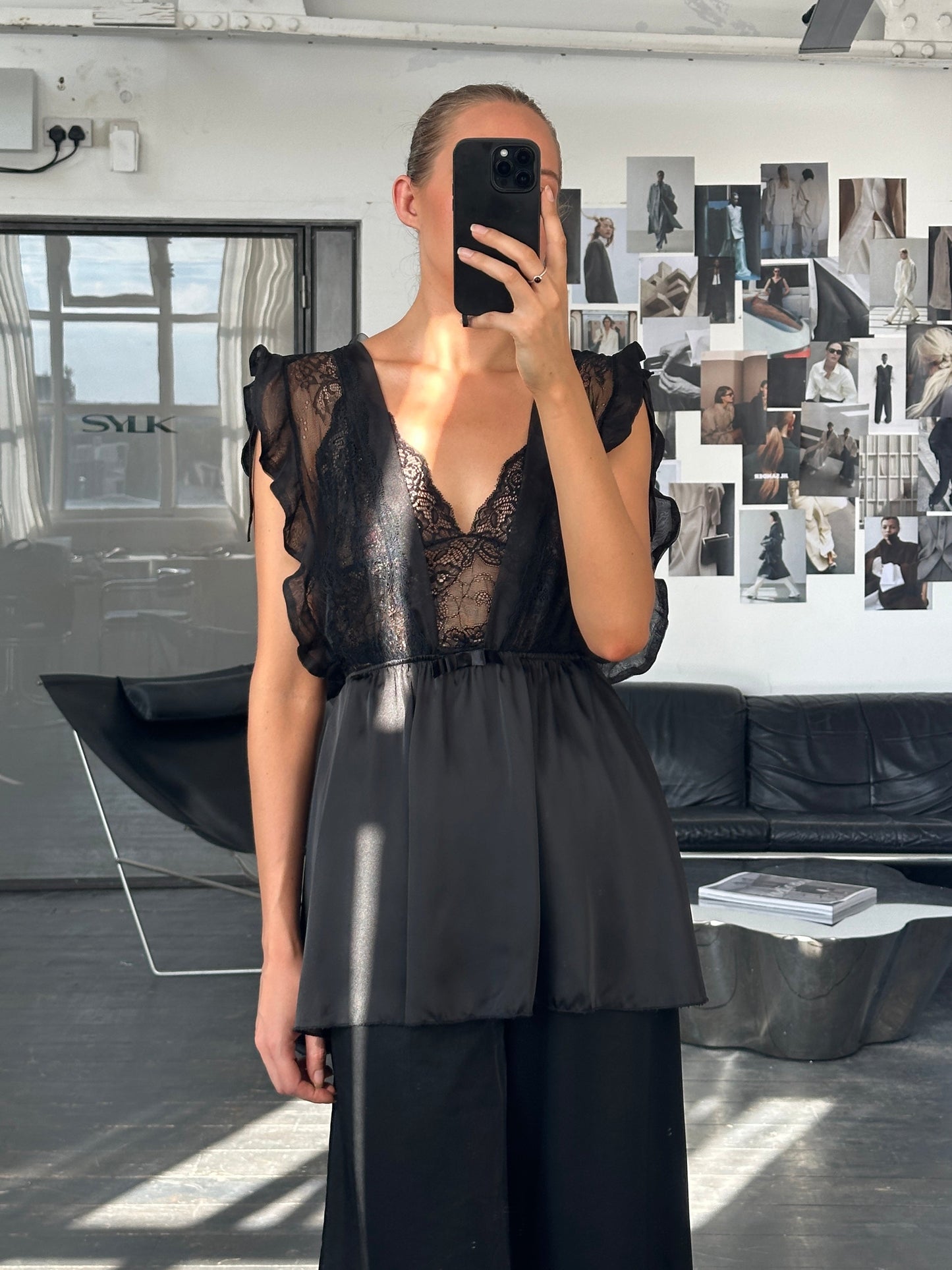 Vintage 2000s Lace Sheer Babydoll Satin Top - M