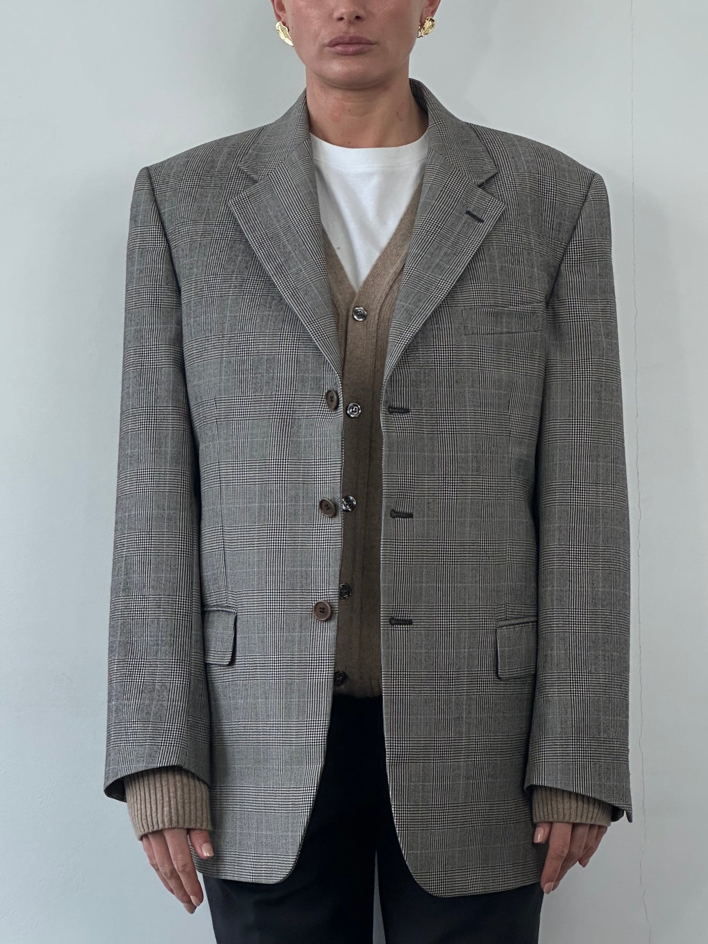 Italian Vintage Wool Check Single Breasted Blazer - 42R/L