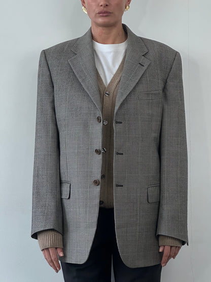 Italian Vintage Wool Check Single Breasted Blazer - 42R/L