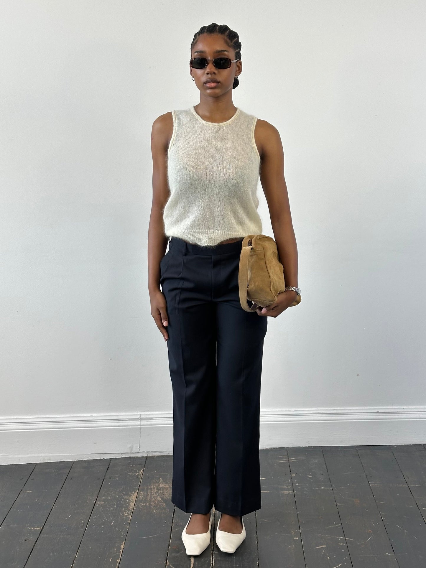 Vintage 2000s Wool Pleated Straight Leg Tailored Trousers - W28