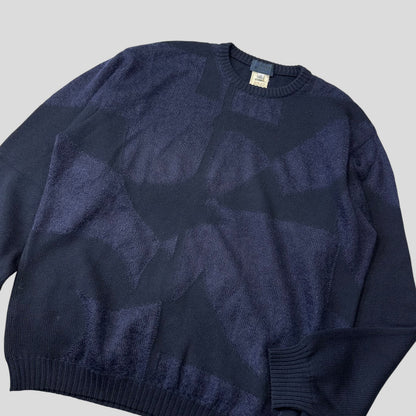 Gianni Versace 90’s Mohair & Wool Abstract Panelled Knit Jumper - IT50 | Large, Navy