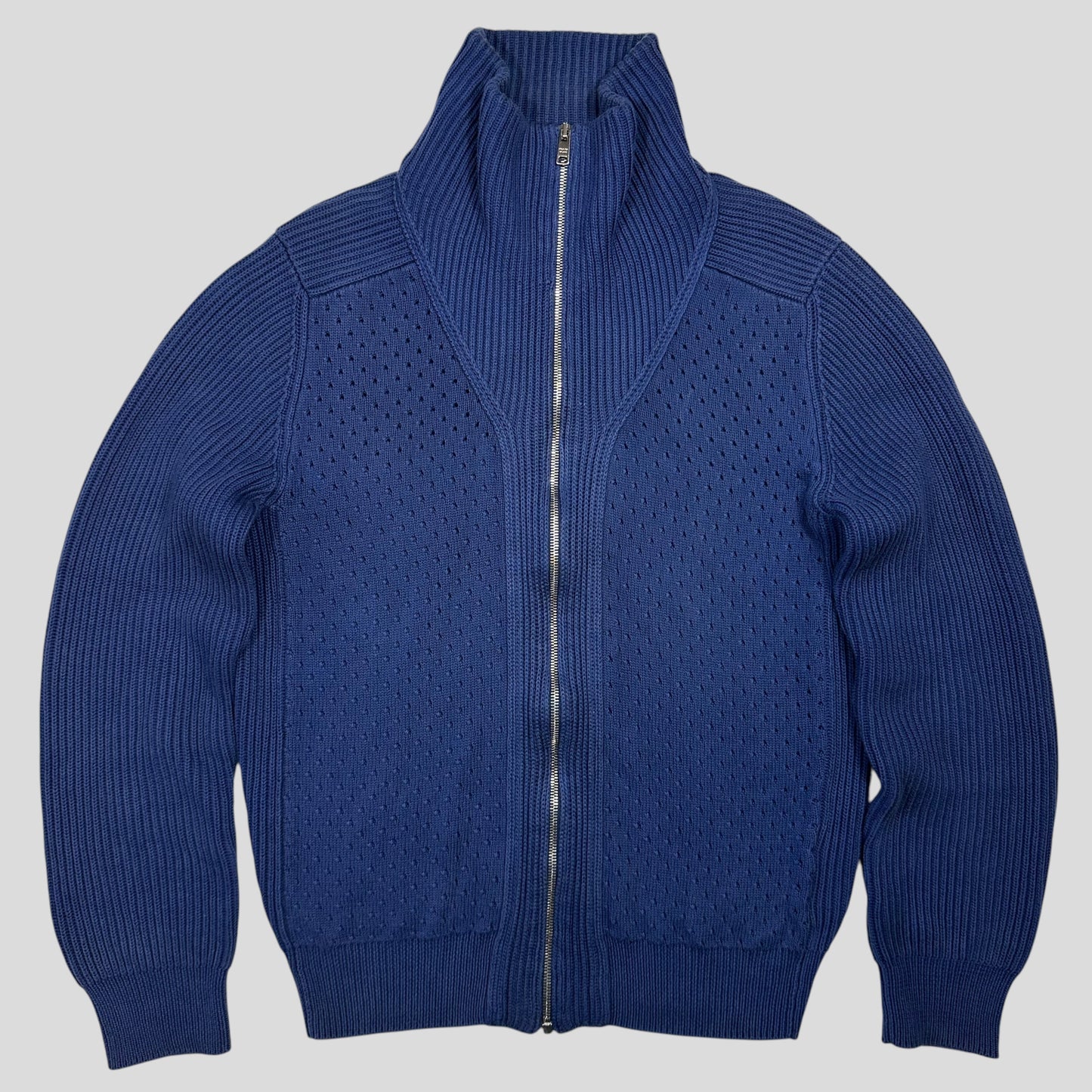 Prada Milano 2018 Perforated Heavy Cable Knit Cardigan Jacket - M | Default Title, Blue