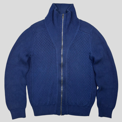 Prada Milano 2018 Perforated Heavy Cable Knit Cardigan Jacket - M | Default Title, Blue