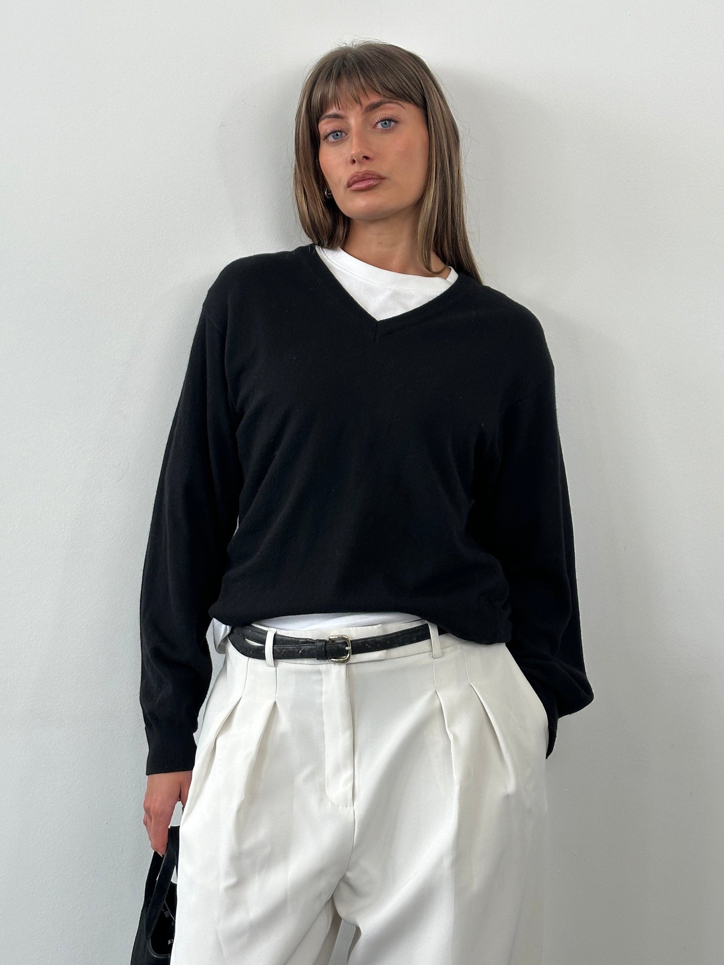 Italian Vintage Cashmere Silk V Neck Jumper - M