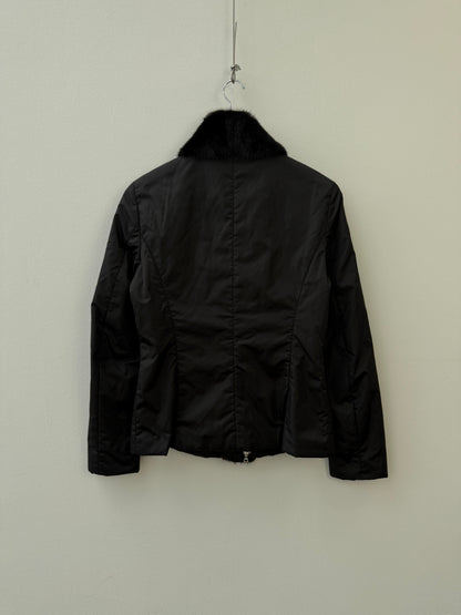 Prada 00s Mink Fur Padded Nylon Jacket | O/S, Black