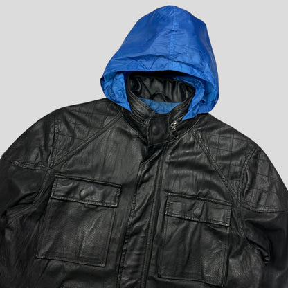 Kathrine Hamnet 00’s Nylon Hood Quilted Leather Moto Jacket - M