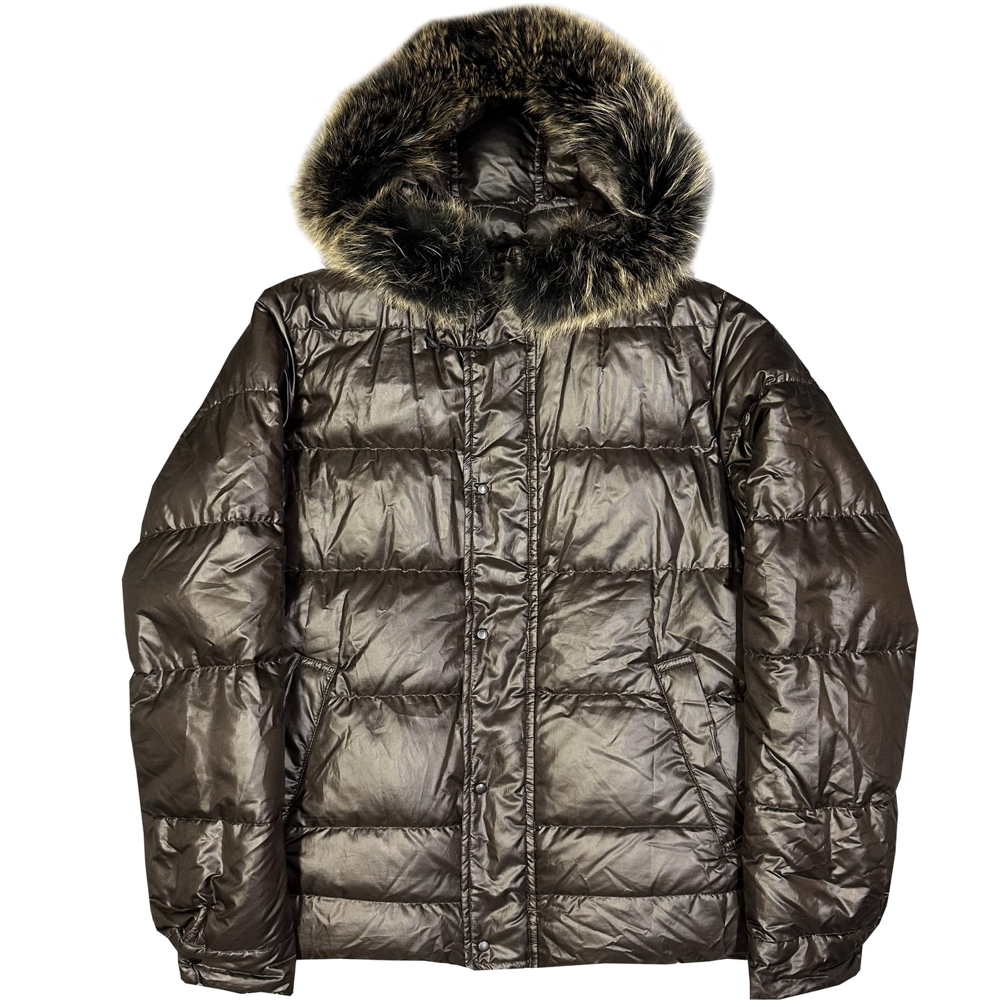 Takeo Kikuchi Puffer Jacket With Fur Hood In Brown ( L )