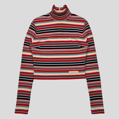 Prada Milano 2018 Candy Striped Textured Cropped Logo Knit - S | Default Title, Cream