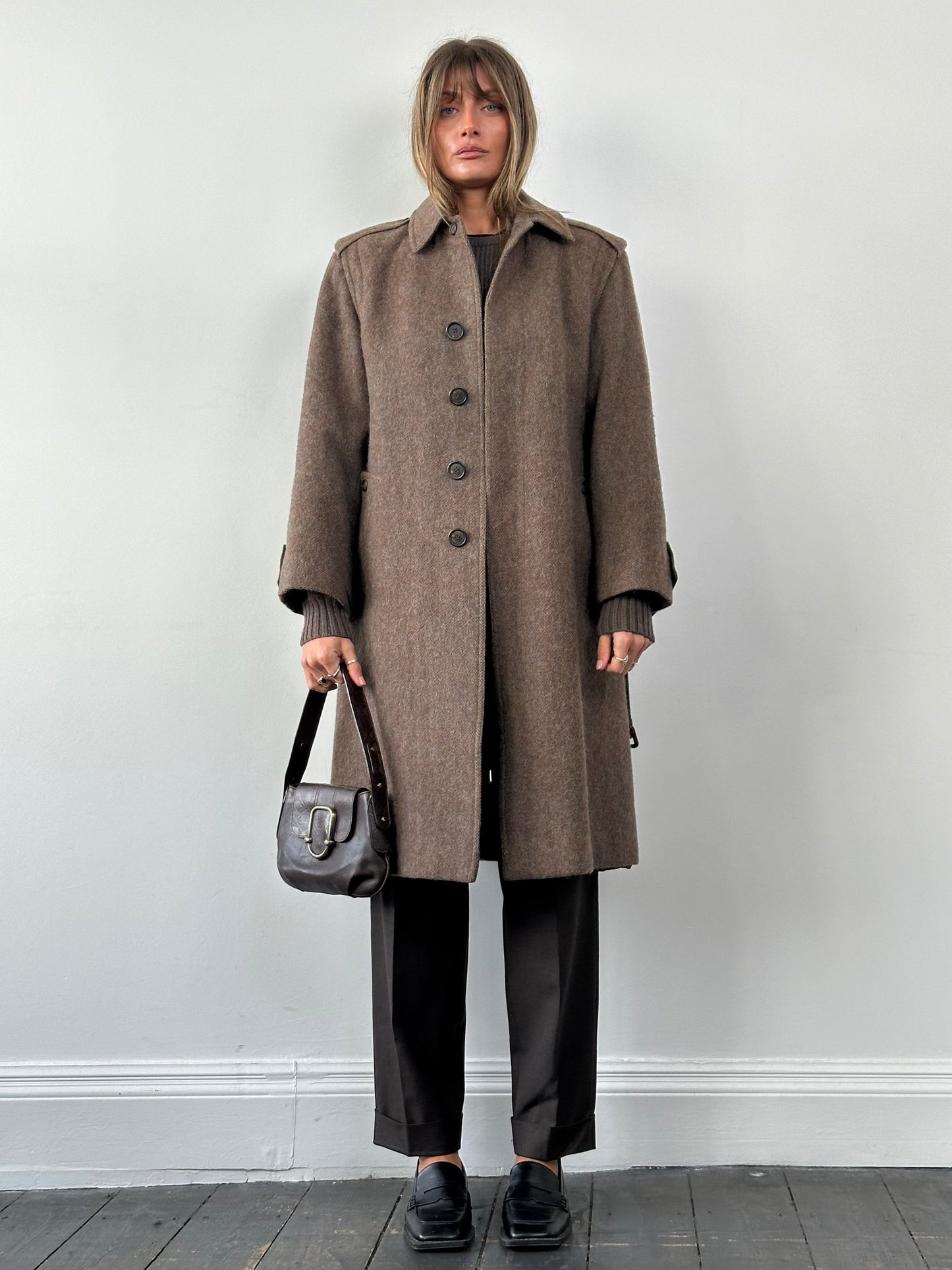 Italian Vintage Wool Mohair Single Breasted Belted Coat - L