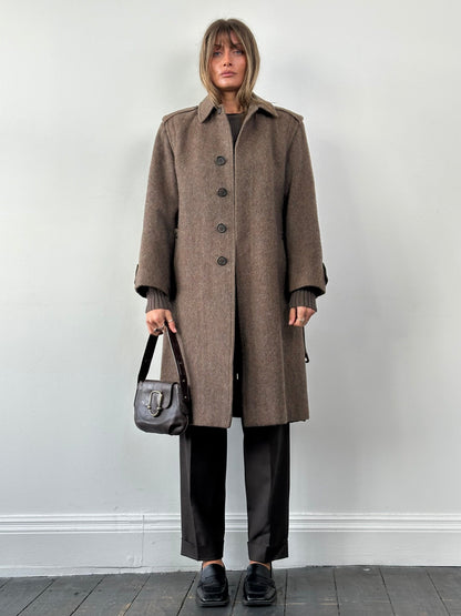 Italian Vintage Wool Mohair Single Breasted Belted Coat - L