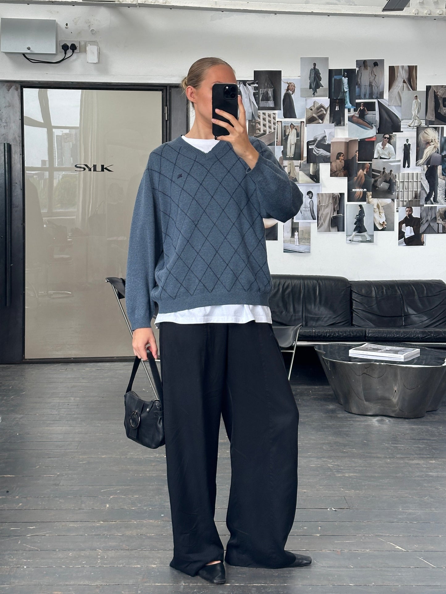 Burberry London 2000s Merino Wool Argyle Logo Jumper - L/XL