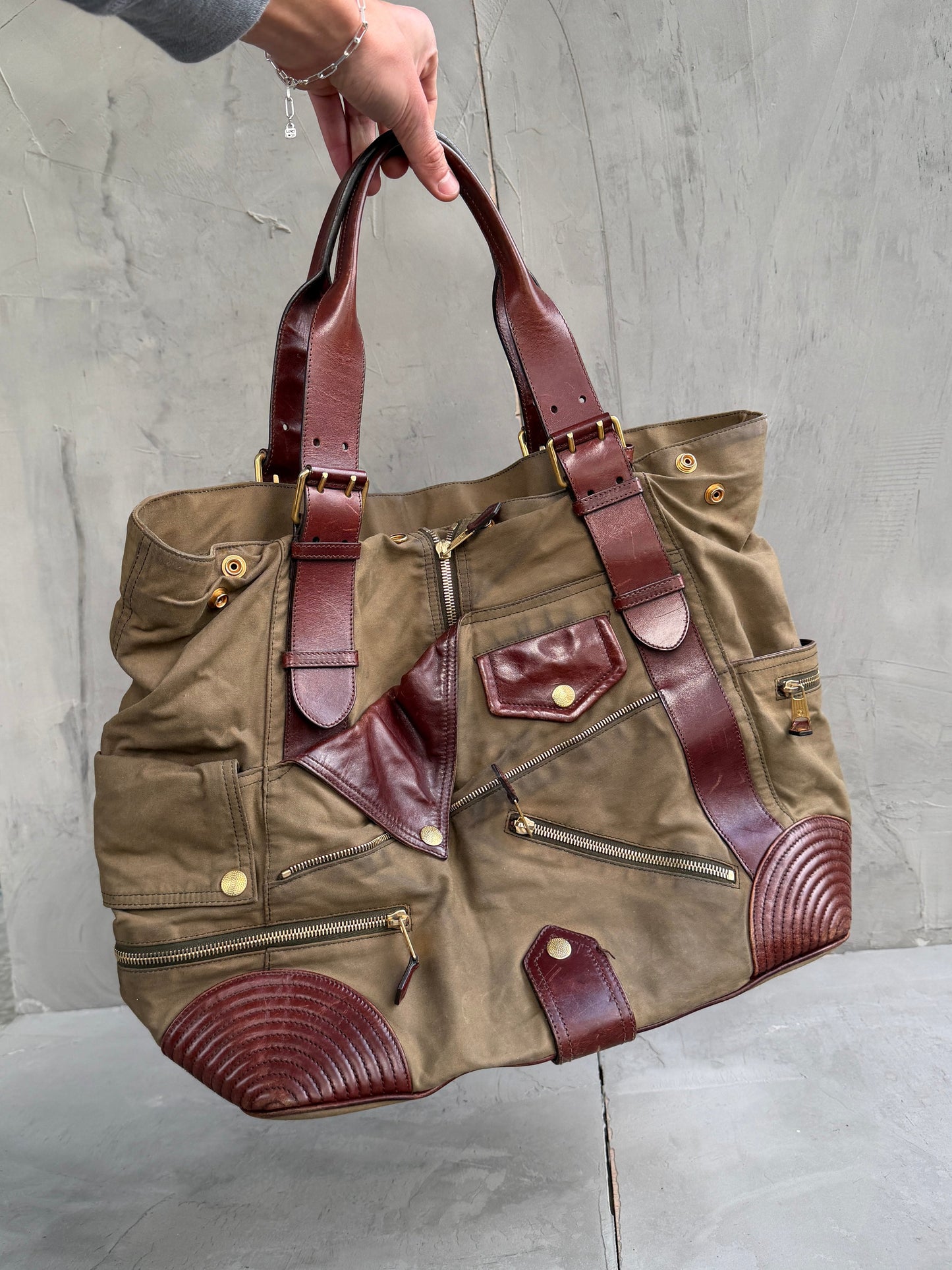 Alexander McQueen Faithful Multipocket Cotton and Leather Tote Bag