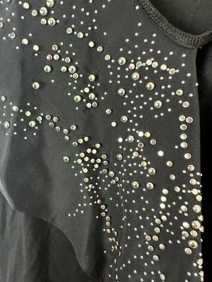 Black fabric with scattered silver rhinestones
