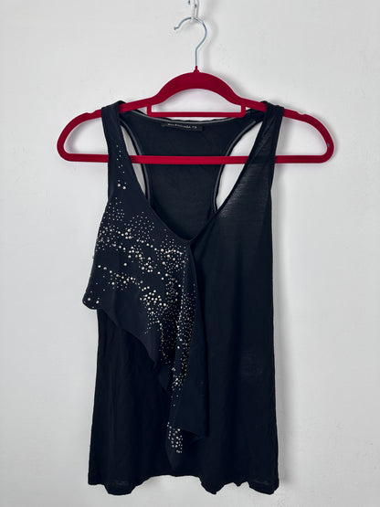 Black tank with stud details on a white background