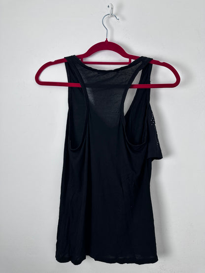 Black tank on a red hanger against a white background