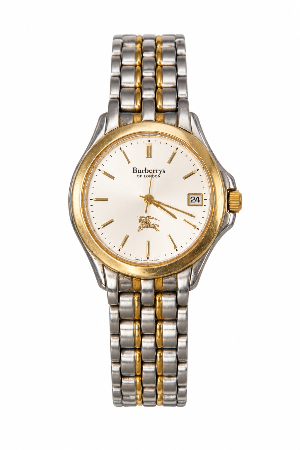 1990's Burberry Stainless Steel Gold Face Watch | O/S, Multicoloured
