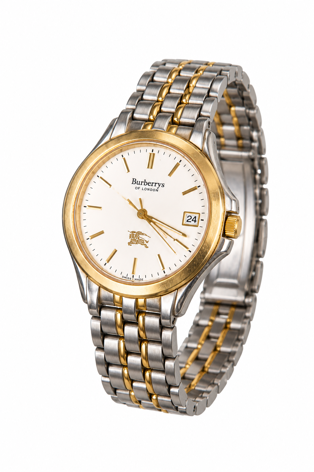 1990's Burberry Stainless Steel Gold Face Watch | O/S, Multicoloured