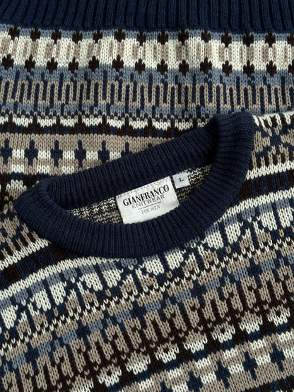 Vintage 1990s Fair Isle Knitted Jumper - L/XL