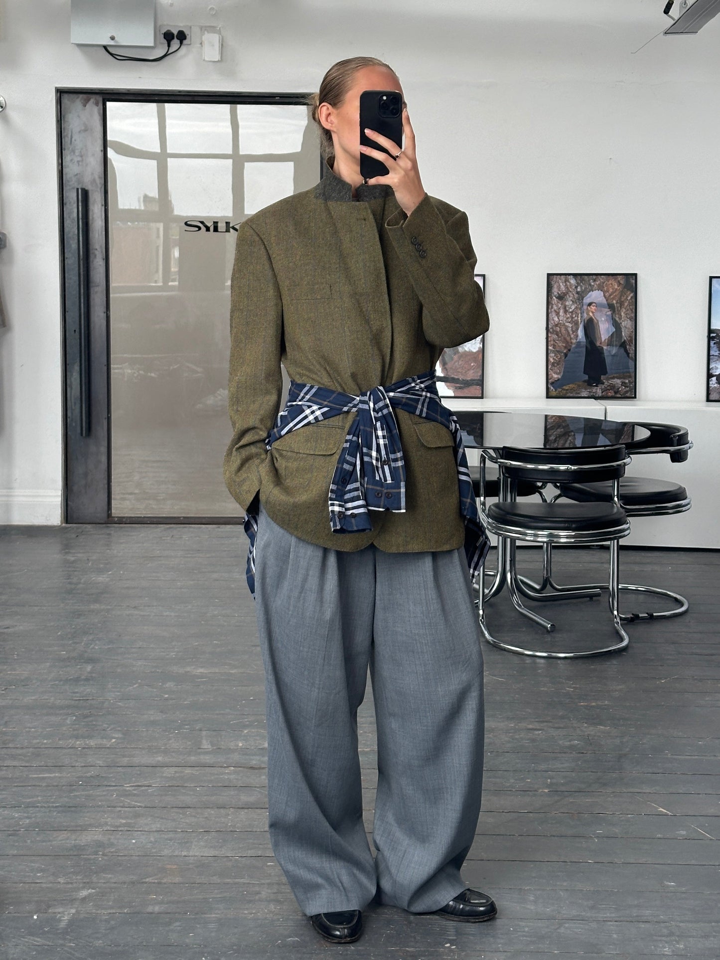 Burberry 1980s Tweed Check Alpaca Wool Single Breasted Check Blazer - 42R/L