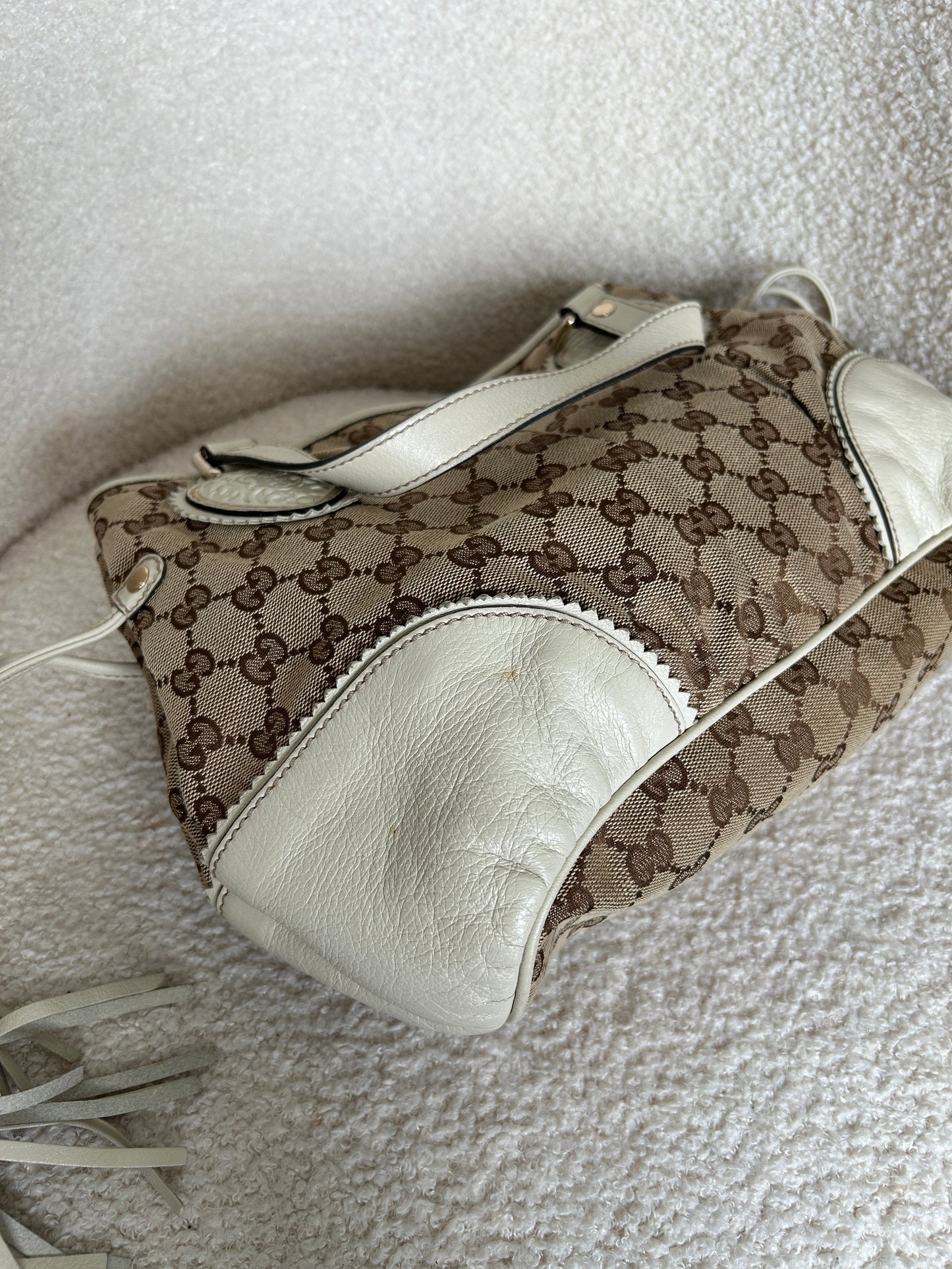 Vintage 90s Gucci Monogram GG Tassel Handbag | O/S, Multicoloured