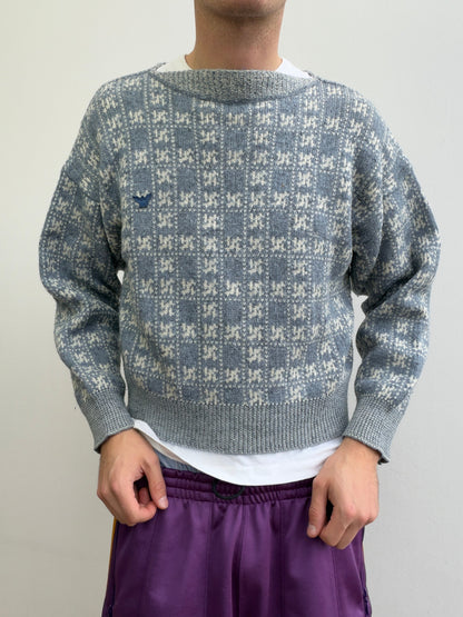Emporio Armani 80s Grid Knit Jumper | Small, Light Blue