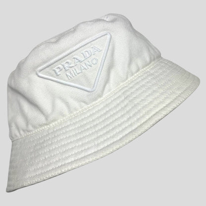 Prada 2022 Embroidered Cotton Triangle Logo Bucket Hat - L