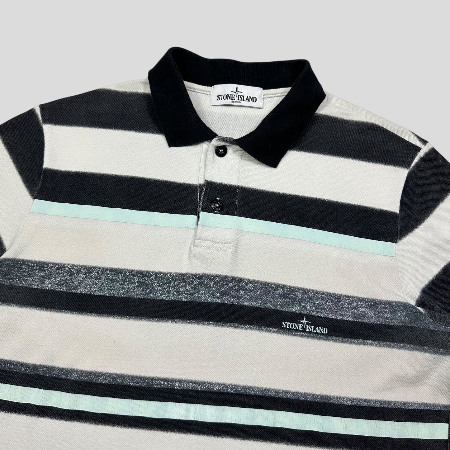 Stone Island SS13 Mint Logo Striped Polo Shirt - L (M)