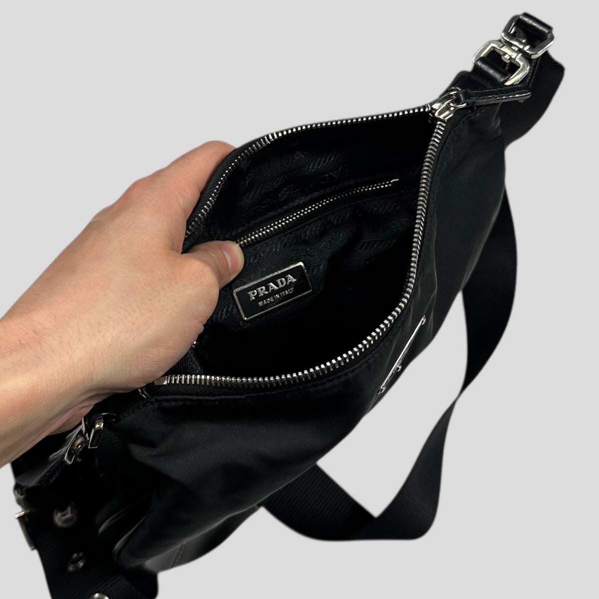 Prada Milano 00’s Nylon & Patent Leather Crossbody Bag | O/S, Black