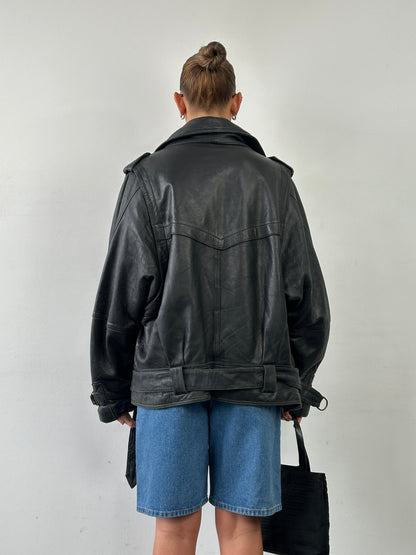 Vintage Belted Buckle Leather Jacket - XL