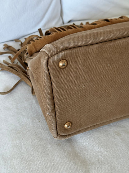 RARE 2010s Prada Grommet Suede Frill Handbag | O/S, Brown