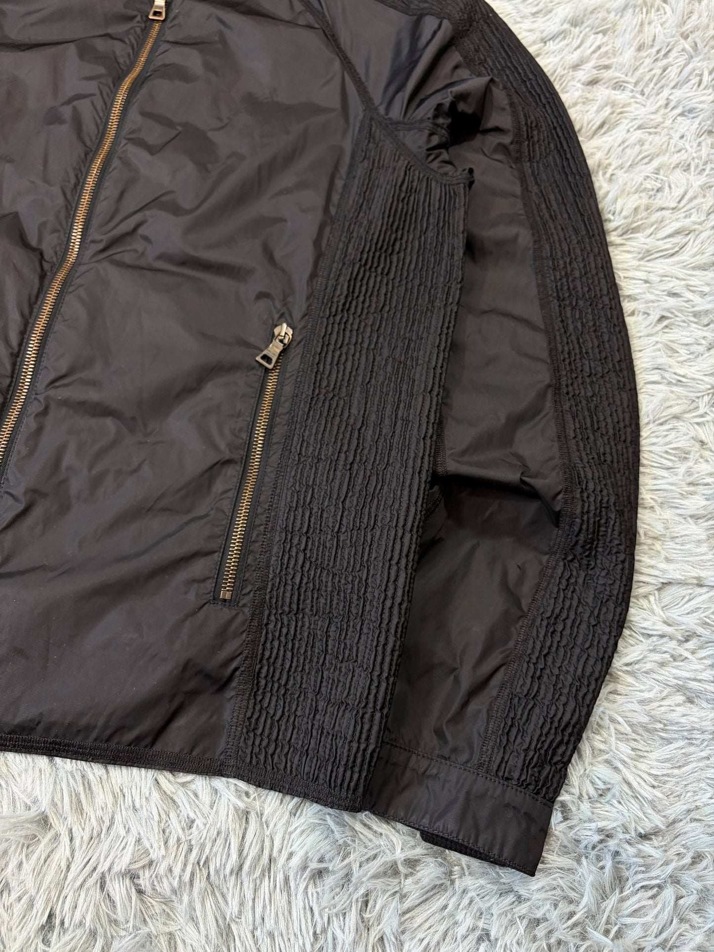 Prada Sport 2008 Pleated Black Tab Nylon Biker Jacket - M | O/S, Black