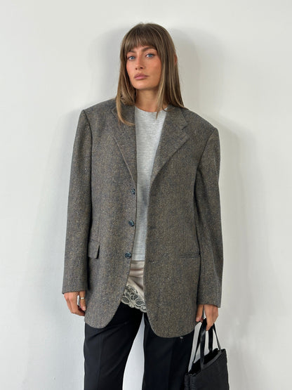 Burberry 1990s Herringbone Pure Wool Single Breasted Blazer - 42R/XL