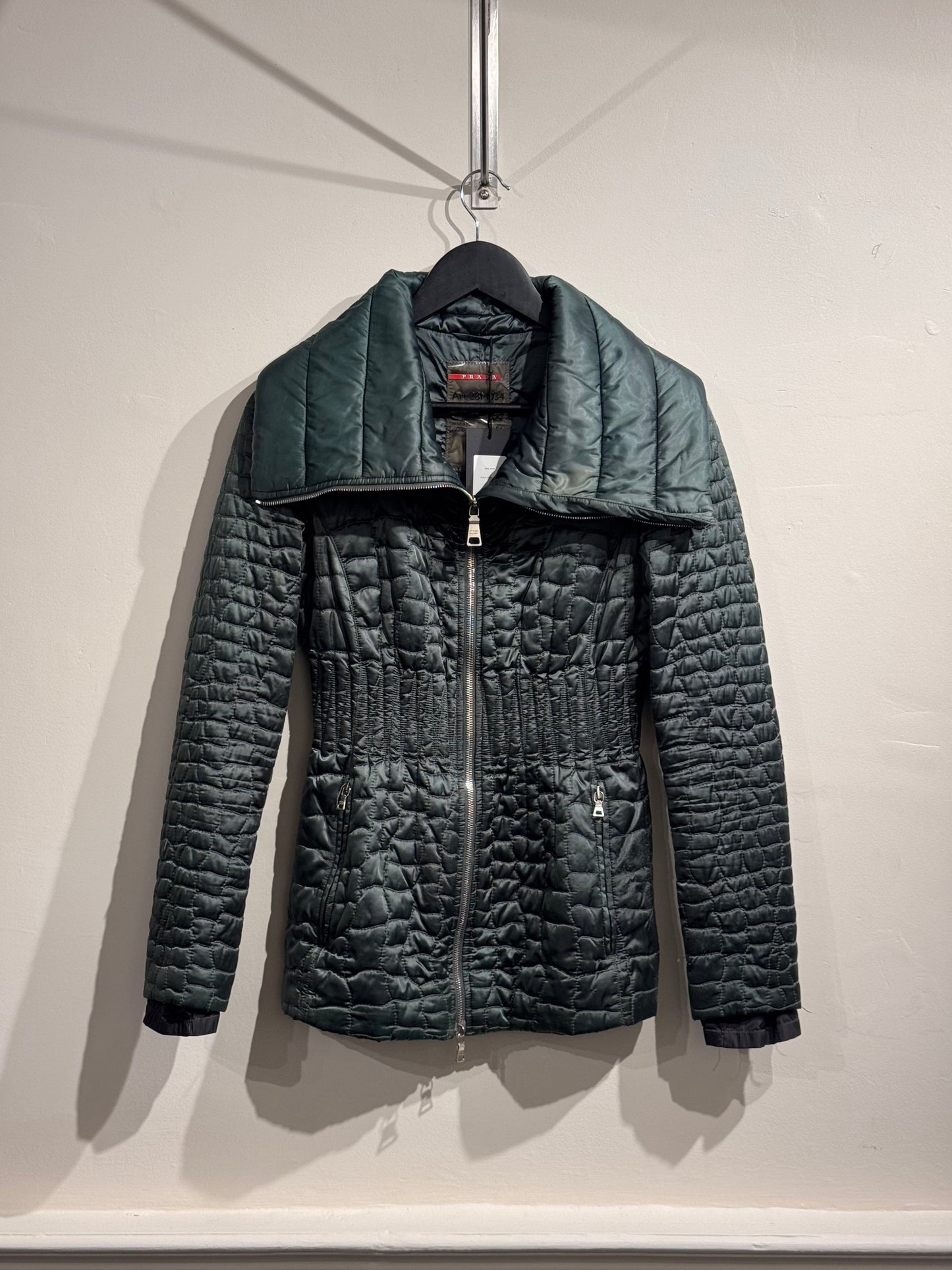 Prada Sport Green 2008 Nylon Padded Funnel Neck Jacket | Small, Green