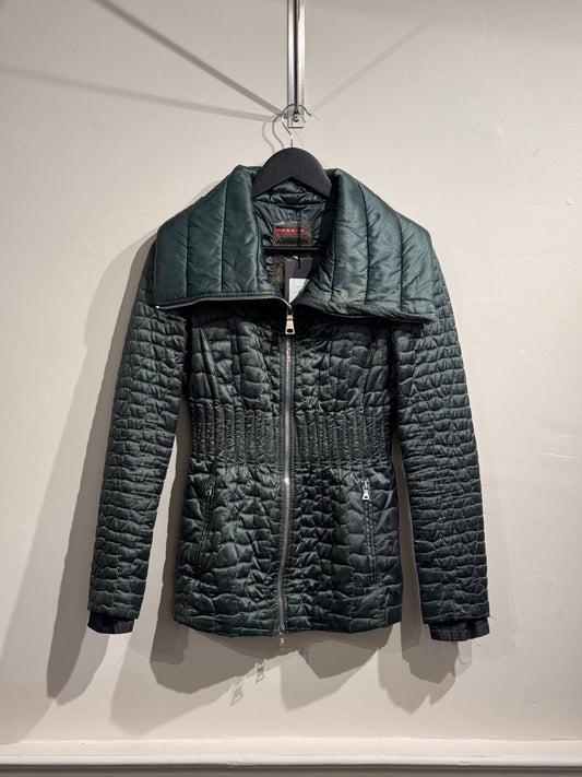 Prada Sport Green 2008 Nylon Padded Funnel Neck Jacket | Small, Green
