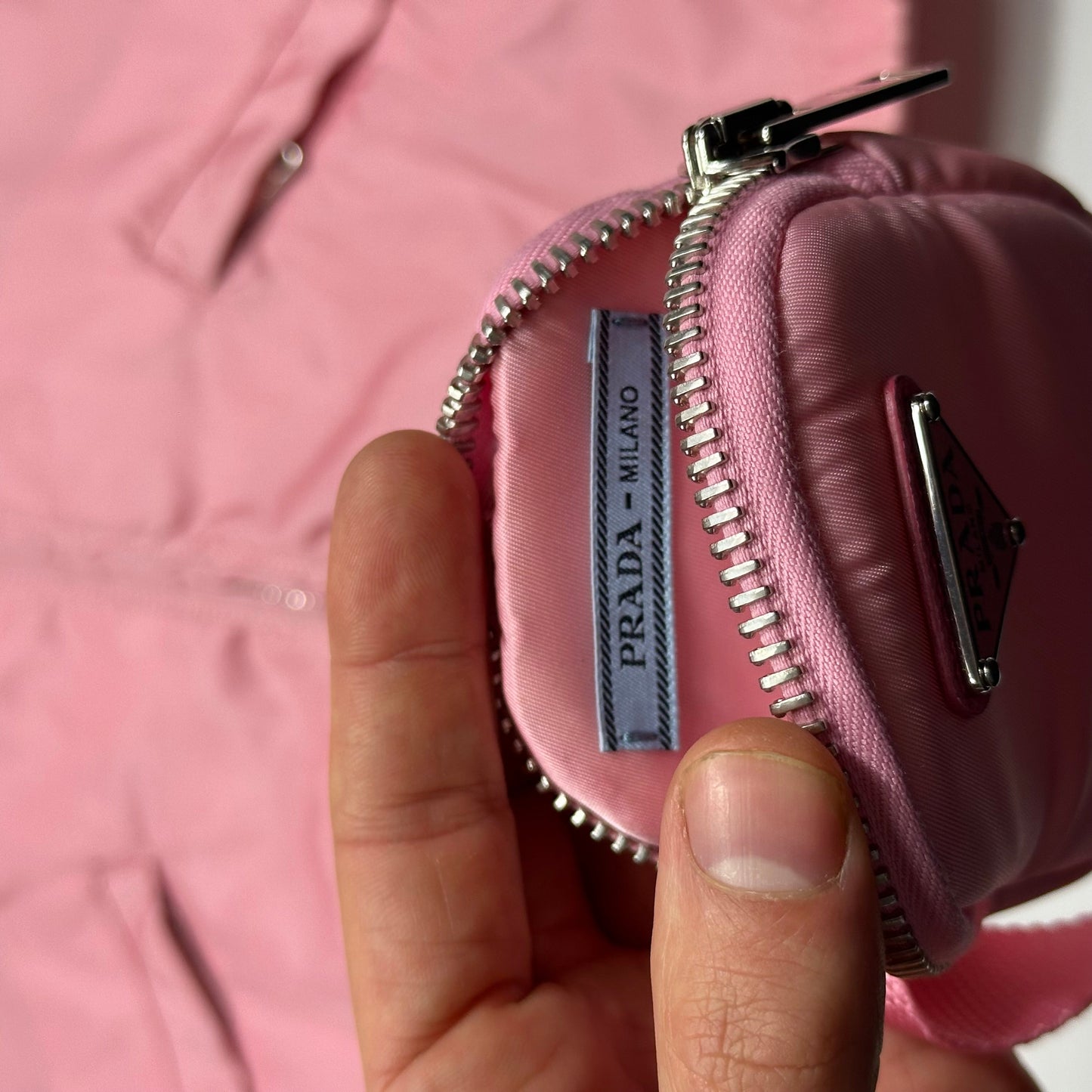 Prada 2020 Baby Pink 3D Triangle Plaque Pouch Re-Nylon Jacket - IT36 (XS-S)