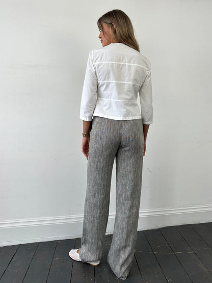 Max Mara Cotton Linen Herringbone High Waisted Trousers - W28