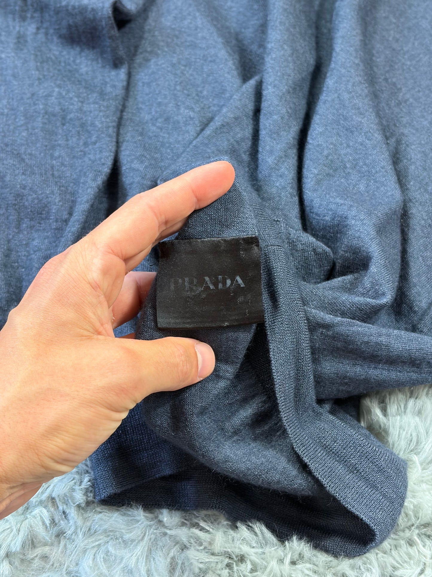 Prada 2015 Blue Marl Lightweight Cotton Knit - S | O/S, Blue