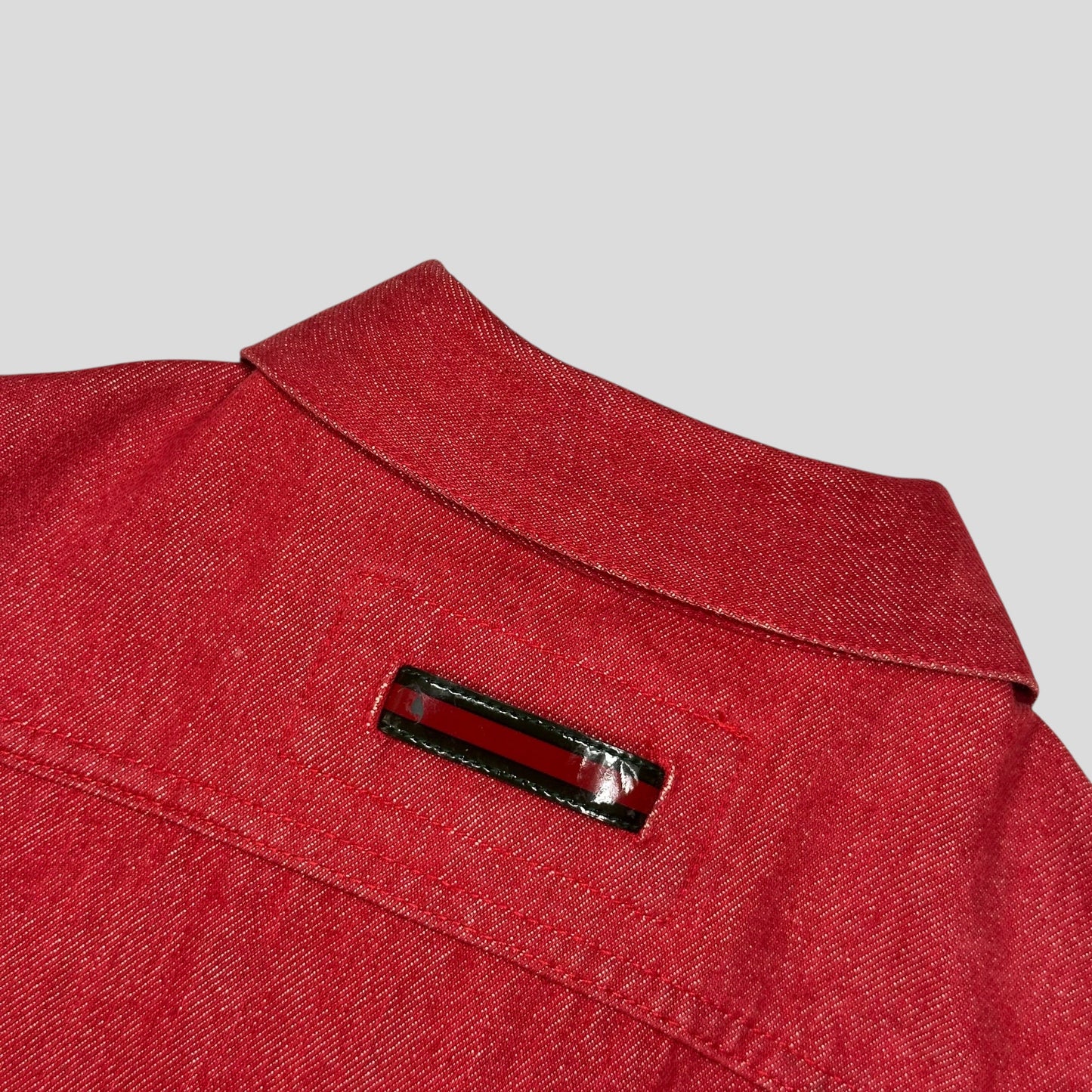 Gucci by Tom Ford 1999 Red Denim Cropped Front Drop Jacket - IT42 | Default Title, Red