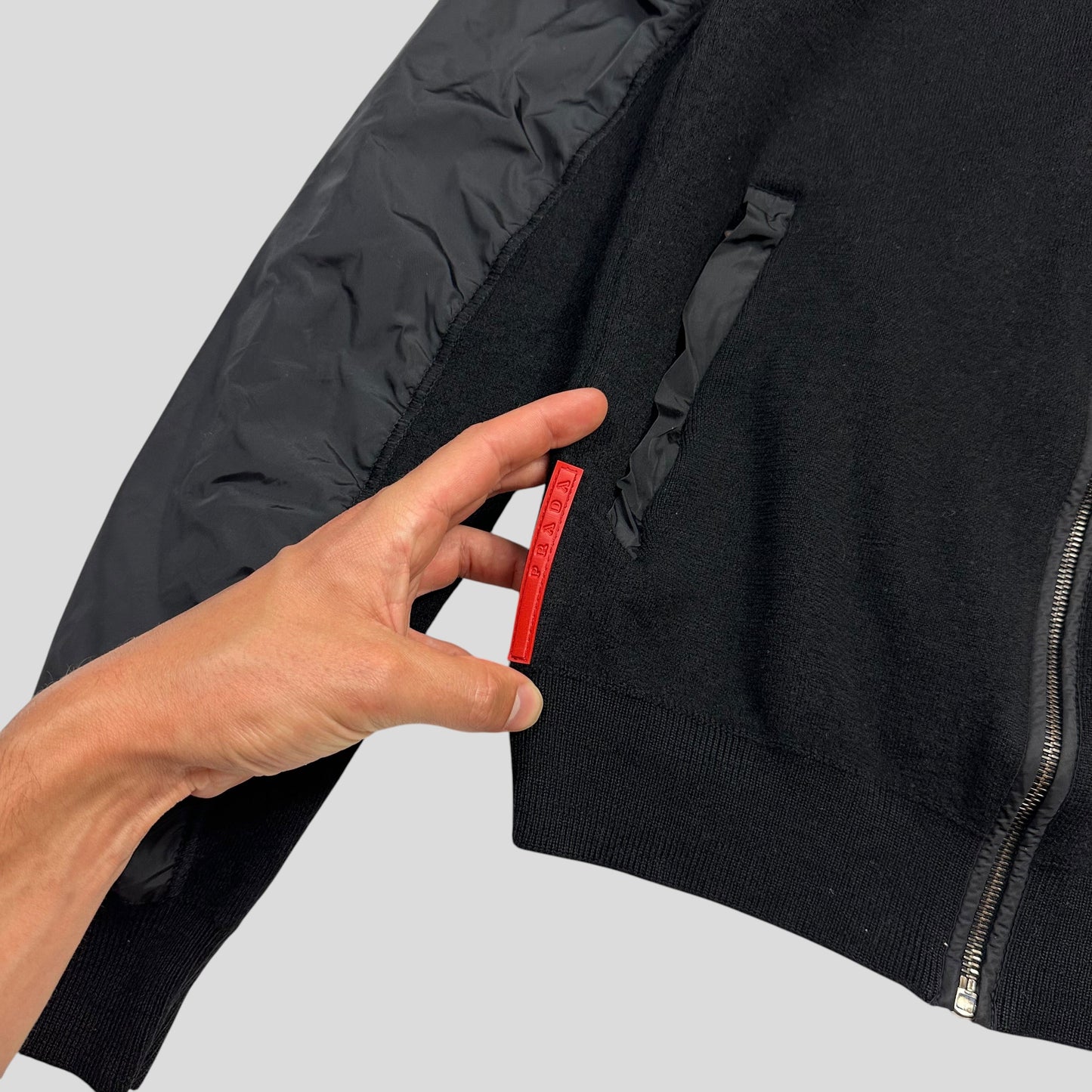 Prada Sport 2009 Black Nylon Wool Hybrid Bomber Jacket - S | Default Title, Black