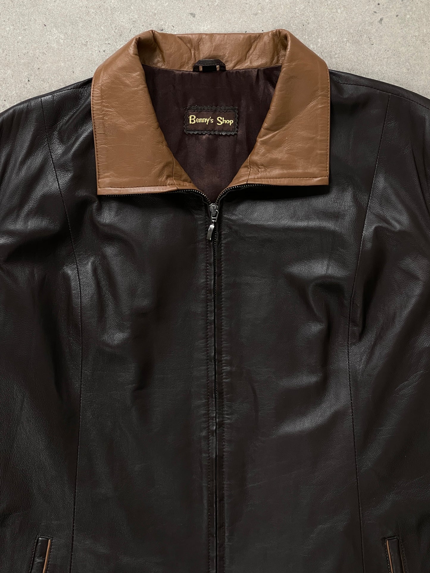 Vintage 1990s High Neck Contrast Leather Jacket - XL