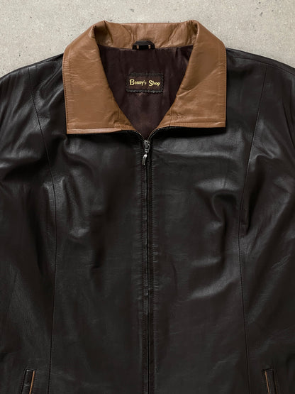 Vintage 1990s High Neck Contrast Leather Jacket - XL