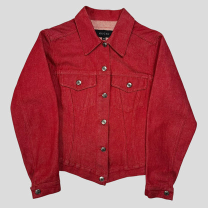 Gucci by Tom Ford 1999 Red Denim Cropped Front Drop Jacket - IT42 | Default Title, Red