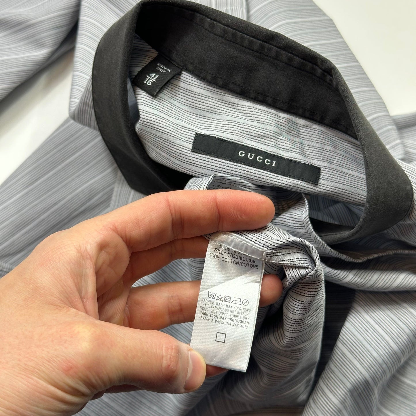Gucci Striped Placket Cotton Longsleeve Shirt - M | Default Title, Grey