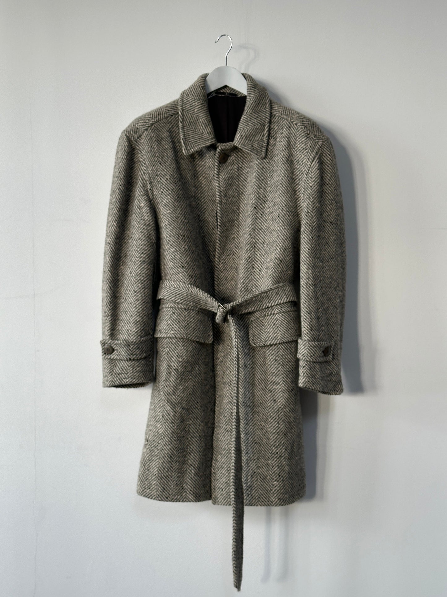 Valentino Pure Brushed Wool Herringbone Belted Coat - XL/XXL