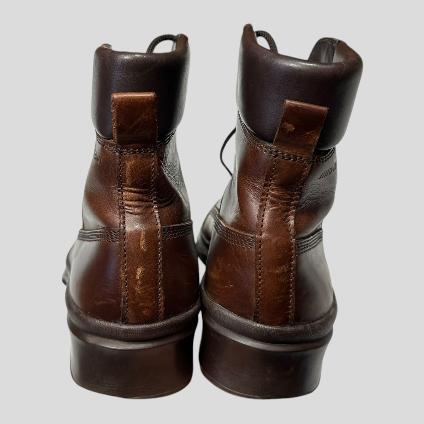 Miu Miu 00’s Padded Leather Embossed Logo Combat Boots - UK8 | DEFAULT TITLE, Brown