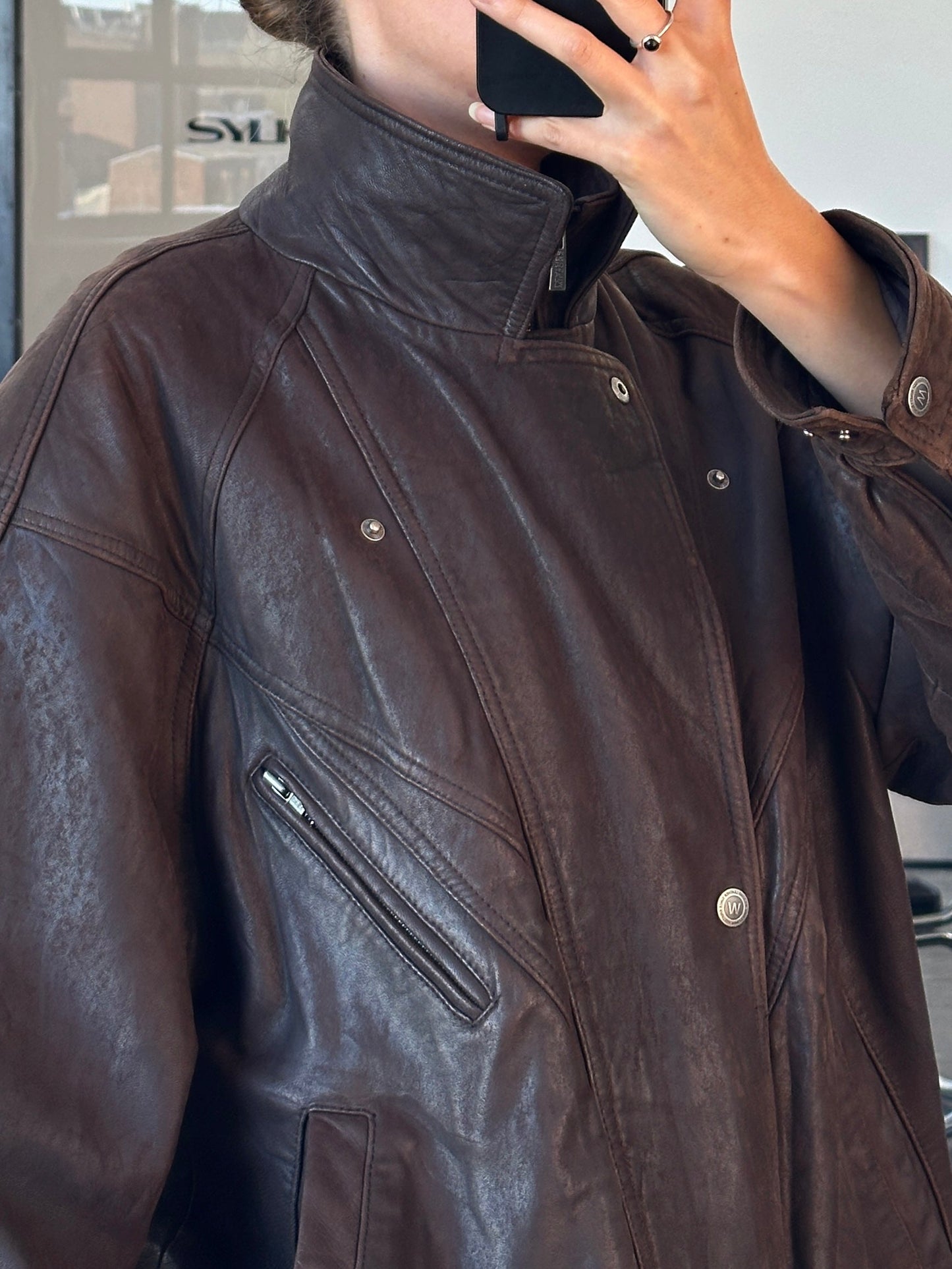 Vintage 1990s High Neck Bomber Leather Jacket - XL