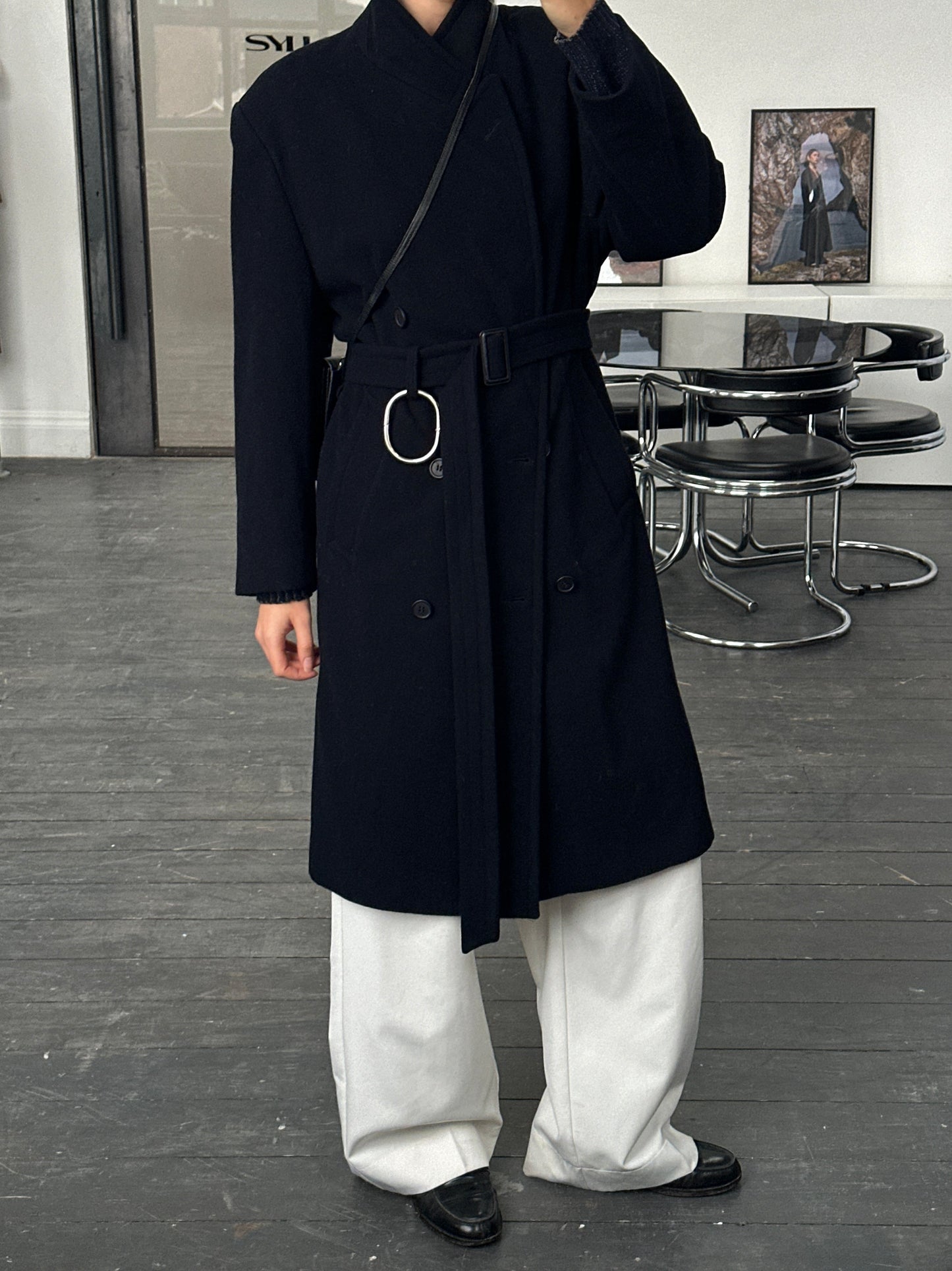 Vintage 1990s Wool Cashmere Double Breasted Belted Coat - L