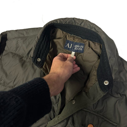 Armani Collared Puffer Jacket In Olive Green ( XL )