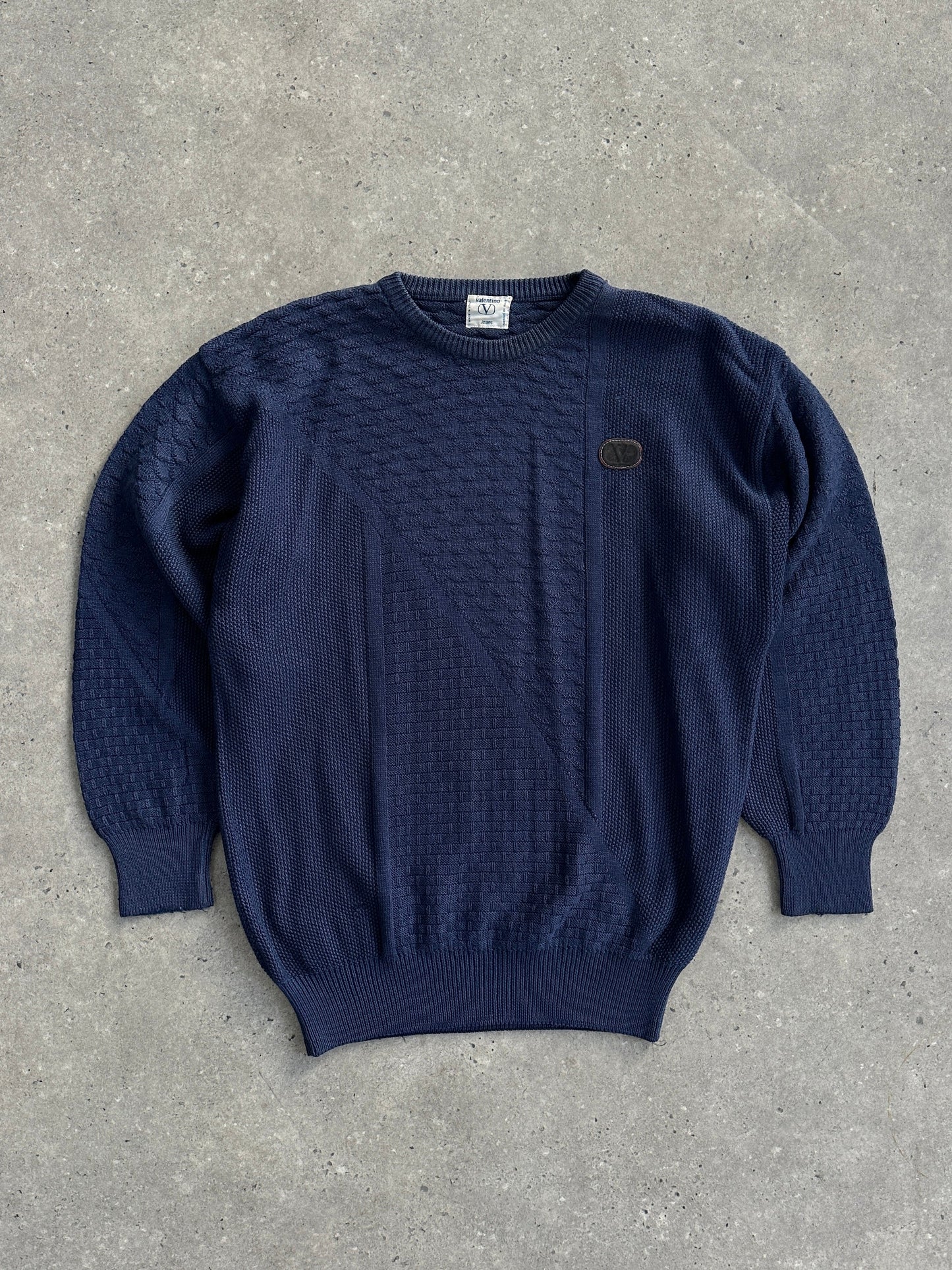 Valentino 1990s Cotton Cable Knit Logo Jumper - M/L