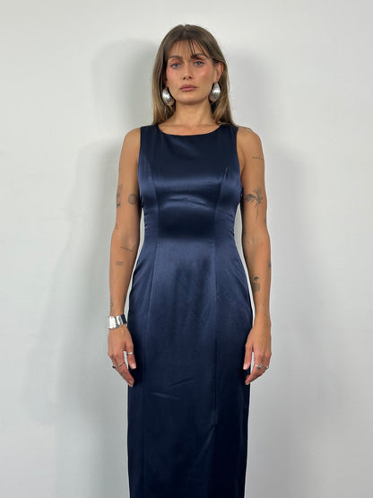 Vintage Cross Back Satin Maxi Dress - S